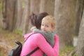 Mother and son in the Park and enjoying the beautiful autumn nature.Concept mum and son, childhood, happy life Royalty Free Stock Photo