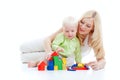 Mother and son playing building blocks together Royalty Free Stock Photo