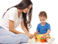 Mother and son playing game together isolated Royalty Free Stock Photo