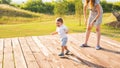 Mother and son playing on nature