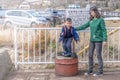 Mother and Son is playing near Ashi Lake in Hakone, Japan Royalty Free Stock Photo