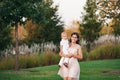 Mother and son playing near the lake Royalty Free Stock Photo