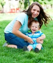 Mother and son playing in park Royalty Free Stock Photo