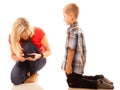 Mother and son playing video game on smartphone Royalty Free Stock Photo