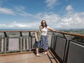 Mother and son posing for photo on the Forest Sky Pier at Sealy Lookout, Coffs Harbour Australia Royalty Free Stock Photo