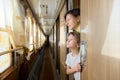 Mother and son in train Royalty Free Stock Photo