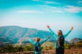 Mother and son travel in nature, family hiking in mountains Royalty Free Stock Photo