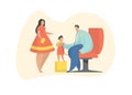 Mother and son visiting pediatrician. Flat illustration