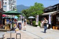 June 2018, Japanese mother child walking outdoor street mountain view, Matsumoto, Japan