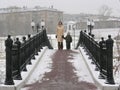 Mother with son on winter bridge Royalty Free Stock Photo