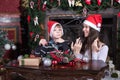 Mother and son writing letter to Santa Royalty Free Stock Photo