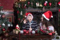 Mother and son writing letter to Santa Royalty Free Stock Photo