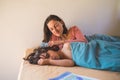 Mother stroking the head of a sleeping child Royalty Free Stock Photo