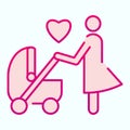 Mother with stroller flat icon. Child carriage with mom vector illustration isolated on white. Parent with pram gradient Royalty Free Stock Photo