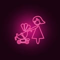 mother with a stroller icon. Elements of Family in neon style icons. Simple icon for websites, web design, mobile app, info Royalty Free Stock Photo