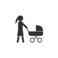 Mother, stroller icon. Vector illustration, flat design. Royalty Free Stock Photo