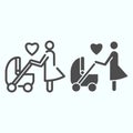 Mother with stroller line and glyph icon. Child carriage with mom vector illustration isolated on white. Parent with Royalty Free Stock Photo