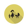 mother with a stroller long shadow icon. Simple glyph, flat vector of FAMILY icons for ui and ux, website or mobile application Royalty Free Stock Photo