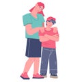 Mother supporting and comforting teen son, flat vector illustration isolated.
