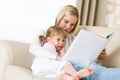 Mother with surprised little girl read book Royalty Free Stock Photo