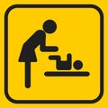 Mother swaddles the baby icon on yellow background