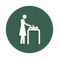 mother swaddles child icon in badge style. One of family collection icon can be used for UI, UX