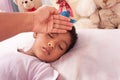 Mother take care her son, little boy Sick Royalty Free Stock Photo