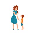 Mother talking with her son, mom having a good time with her kid, motherhood, parenting concept vector Illustration