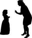 A mother talking to her daughter, silhouette vector