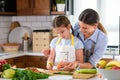 Mother Teaching Child to Cook and Help in the Kitchen Royalty Free Stock Photo