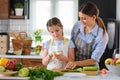 Mother Teaching Child to Cook and Help in the Kitchen Royalty Free Stock Photo