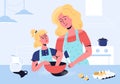 Mother teaching daughter to cook healthy food together at home. Forming healthy eating habits for children