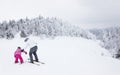 Mother Teaching Daughter to Ski at Mont-Tremblant Ski Resort