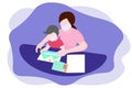 Mother teaching her daughter,  Wearing protective mask Royalty Free Stock Photo