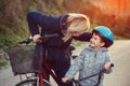Mother teaching son cycling Royalty Free Stock Photo