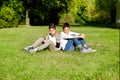 Mother and teenage children in walking the park