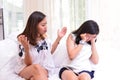 Mother and teenage daughter talking in the living room Royalty Free Stock Photo