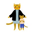 Mother Tiger and her Kid, Loving Parent Animal and Adorable Child Humanized Characters Vector Illustration