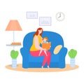 Mother time with daughter vector illustration, cartoon flat mom character reading fairy tale story book to kid girl Royalty Free Stock Photo