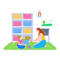 Mother time with daughter vector illustration, cartoon flat mom and kid girl characters playing, learning abc alphabet Royalty Free Stock Photo