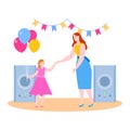 Mother time with daughter vector illustration, cartoon flat smiling mom and kid girl characters have fun on party Royalty Free Stock Photo