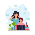 Mother is tired to help student doing homework Royalty Free Stock Photo