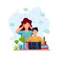 Mother is tired to help student doing homework Royalty Free Stock Photo