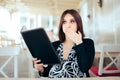 Nauseated Pregnant Woman Looking in a Food Menu Royalty Free Stock Photo