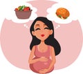 Pregnant Woman Craving Healthy and Unhealthy Food Vector Cartoon Royalty Free Stock Photo