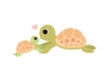 Mother Tortoise and Its Baby, Cute Turtles Family Vector Illustration Royalty Free Stock Photo