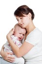 Mother trying to comfort her crying baby isolated Royalty Free Stock Photo