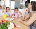 Mother and Twins Beating Eggs in Kitchen Royalty Free Stock Photo
