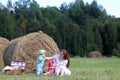 Mother with twins in field