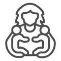 Mother and two children line icon, Mother day concept, parental love sign on white background, Mother holding two kids